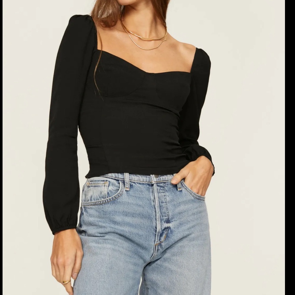 Reformation Reign Bodice Blouse in Black Sz 12